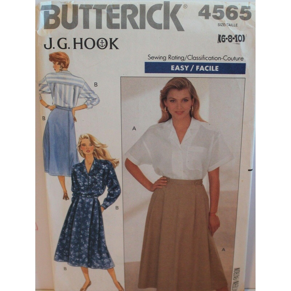Butterick Sewing Pattern 4565 Misses Petite Shirt Skirt Size 6 8 10 Easy Vintage